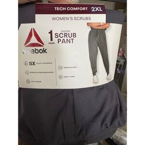 Reebok Women's Tech Comfort 2XL Jogger Scrub Pants 5x Utility Pockets Dark Grey